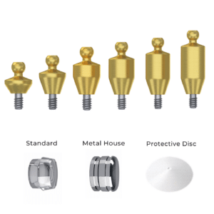 Straight Titanium Ball Attachment Premium Set + 1 Sillicone + Metal Cap + Protective Disc - Conical Connection (NP)